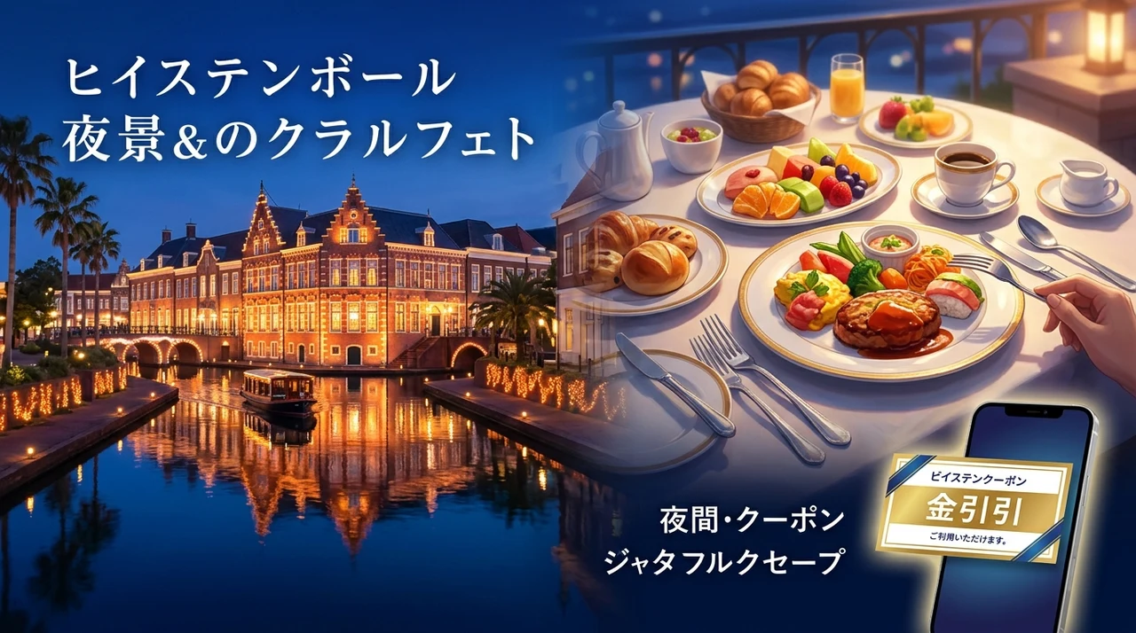 ハウステンボスオフィシャルホテルの夜景と朝食付きプラン、楽天クーポンで最大20%オフ