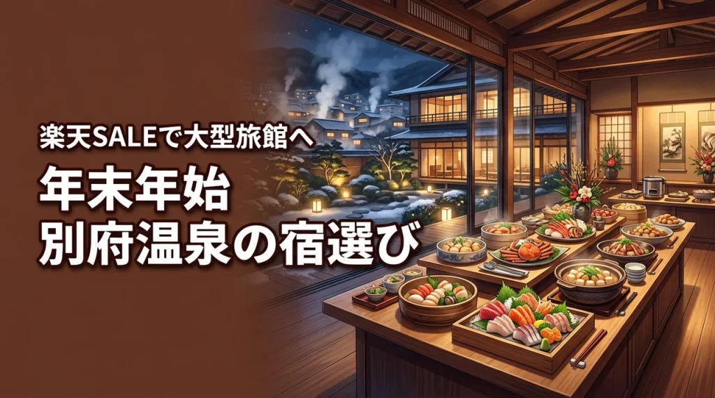 別府温泉の年末年始は大人向け大型旅館のバイキング付き宿を楽天トラベルスーパーSALEで予約するのが正解